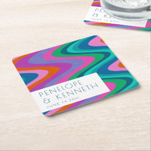 Dessous-de-verre Carré En Papier Super couleur vert violet Mariage rétro personnali