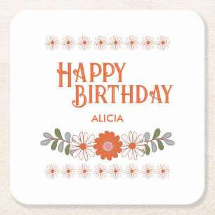Dessous-de-verre Carré En Papier Super Daisy Hippie Flora Leaf Joyeux anniversaire