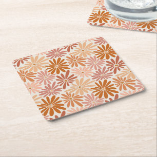 Dessous-de-verre Carré En Papier Super floral orange et rose rétro