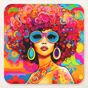 Dessous-de-verre Carré En Papier Super Retro Afro Chic Pop Art