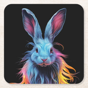 Dessous-de-verre Carré En Papier Superbe Lapin Bleu en feu