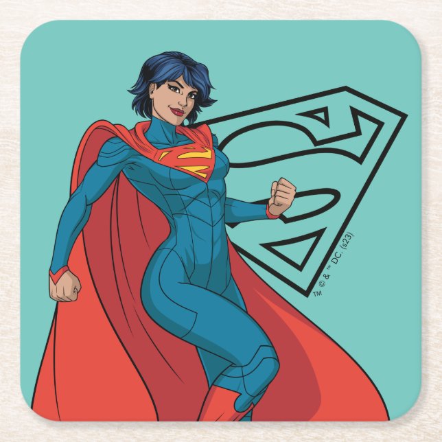 Dessous-de-verre Carré En Papier Supergirl Hovering en costume bleu (Devant)