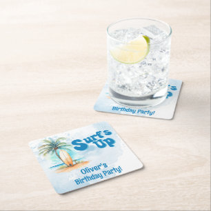 Dessous-de-verre Carré En Papier Surf À La Fête D'Anniversaire De Plage D'Été