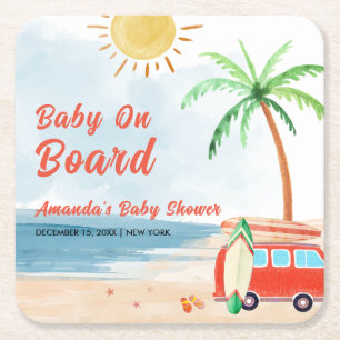Dessous-de-verre Carré En Papier Surf Beach Bébé À Bord Baby shower
