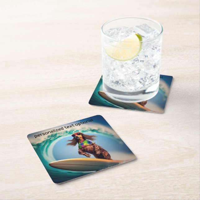 Dessous-de-verre Carré En Papier Surf Dachshund Drink Coasters (En situation)