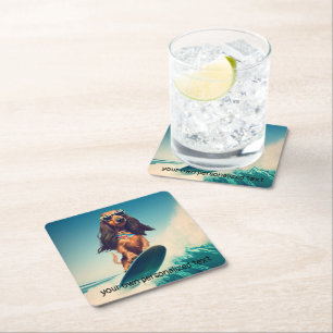 Dessous-de-verre Carré En Papier Surf Dachshund Drink Coasters