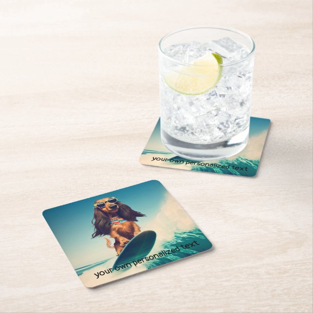 Dessous-de-verre Carré En Papier Surf Dachshund Drink Coasters (En situation)