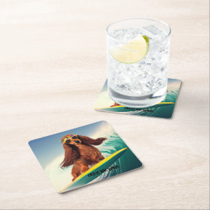 Dessous-de-verre Carré En Papier Surf Dachshund Drink Coasters