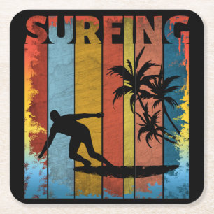 DESSOUS-DE-VERRE CARRÉ EN PAPIER SURF EN ÉTÉ SURFEUR DE PLAGE