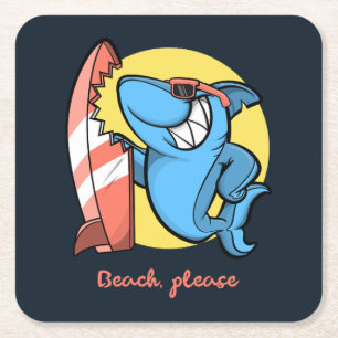 Dessous-de-verre Carré En Papier Surf Shark Beach S'il vous plaît
