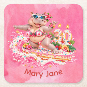 Dessous-de-verre Carré En Papier Surfeur Hippo 30e Anniversaire de Surf