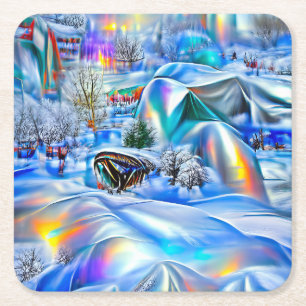 Dessous-de-verre Carré En Papier Surreal Winter Wonderland avec lumière Iridescente