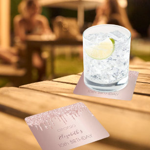 Dessous-de-verre Carré En Papier Sweet 16 roses gouttes parties scintillant or rous