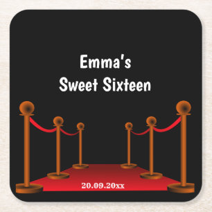 Dessous-de-verre Carré En Papier Sweet 16 Tapis rouge et noir Confetti Anniversaire