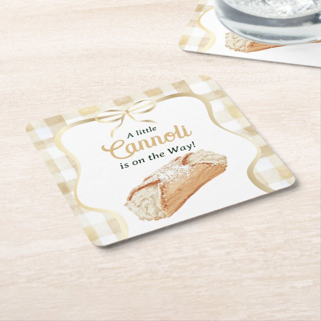 Dessous-de-verre Carré En Papier Sweet Cannoli Neutral Beige Italian Baby Shower (Incliné)