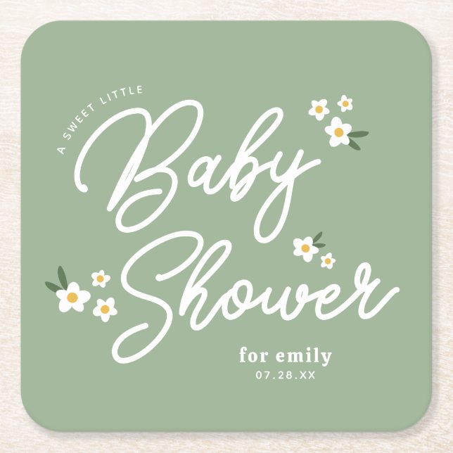 Dessous-de-verre Carré En Papier Sweet Little Lady Daisy Sage Green Baby Girl (Devant)
