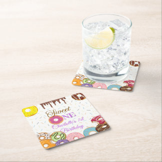 Dessous-de-verre Carré En Papier Sweet One 1st Birthday Party | Personnalisable