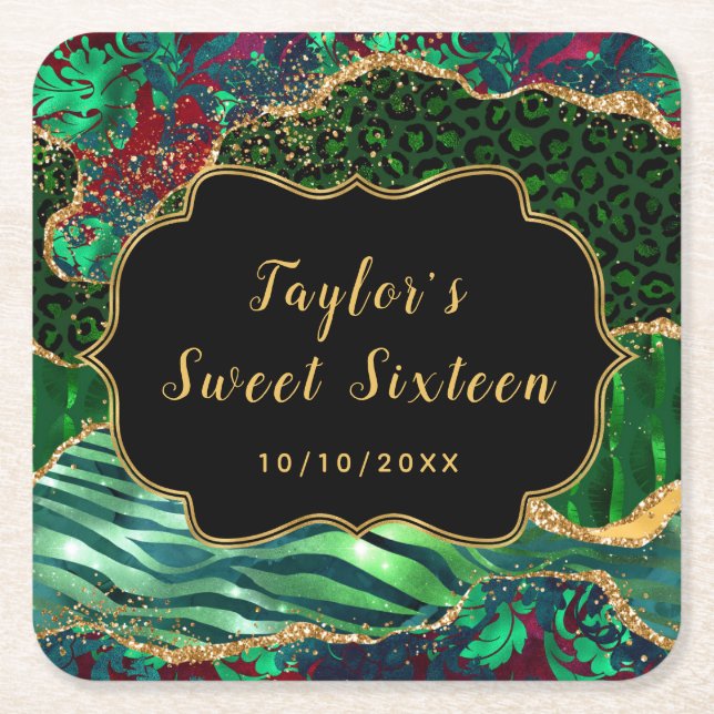 Dessous-de-verre Carré En Papier Sweet sixteen d'Agate Safari vert (Devant)