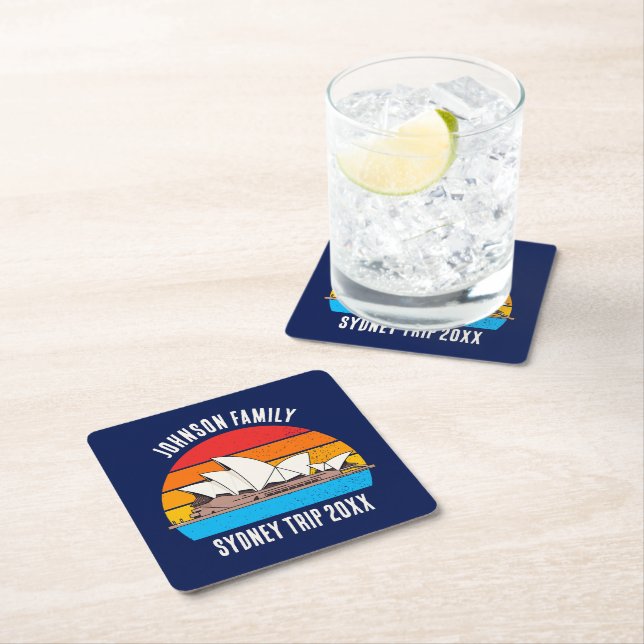 Dessous-de-verre Carré En Papier Sydney Australie Opera House Custom Blue (En situation)