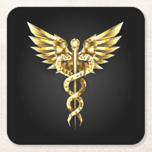Dessous-de-verre Carré En Papier Symbole caducee polygonale en or