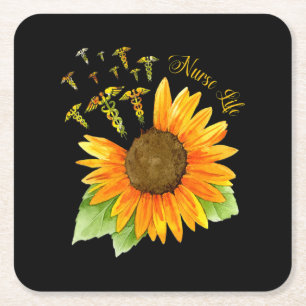 Dessous-de-verre Carré En Papier Symbole de fleur de tournesol de la vie d'infirmiè