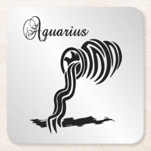 Dessous-de-verre Carré En Papier Symbole et signe du zodiaque Aquarius