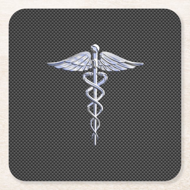 Dessous-de-verre Carré En Papier Symbole Médicale Chrome Caduceus Fibre de carbone  (Devant)