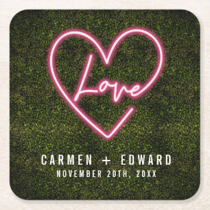 Dessous-de-verre Carré En Papier SYMBOLE NEON Mariage de coeur d'amour