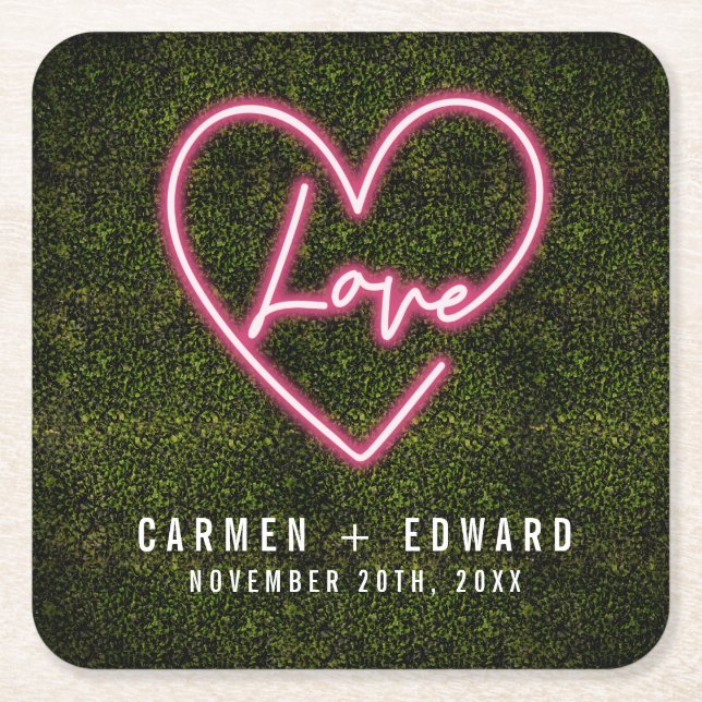 Dessous-de-verre Carré En Papier SYMBOLE NEON Mariage de coeur d'amour (Devant)