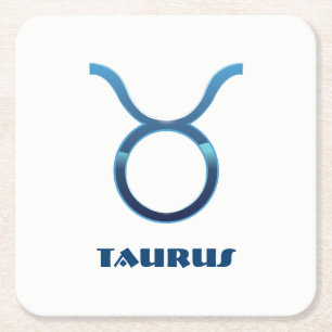 Dessous-de-verre Carré En Papier Symbole Zodiaque Bleu Taurus En Blanc