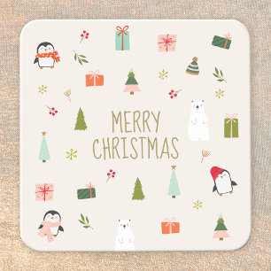 Dessous-de-verre Carré En Papier Symboles de Noël mignons