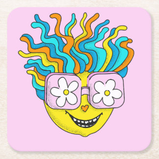 Dessous-de-verre Carré En Papier Sympathique caractère souriant avec lunettes roses