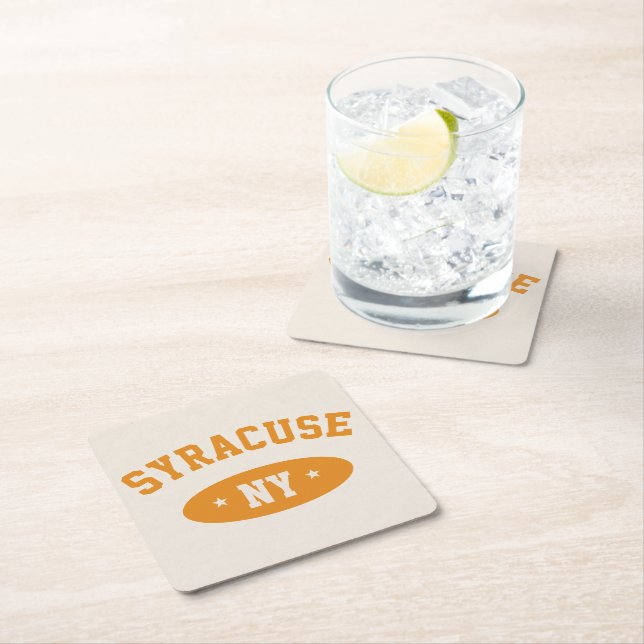Dessous-de-verre Carré En Papier Syracuse, NY Retro Athletic-Style Paper Coasters (En situation)