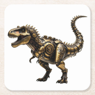 Dessous-de-verre Carré En Papier T-Rex Mech Steampunk – Bête Dino en laiton
