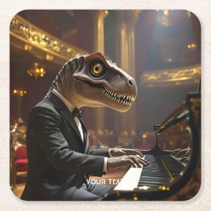 Dessous-de-verre Carré En Papier T-rex mignon de fantaisie jouant du piano