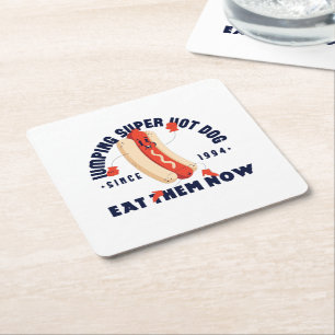 Dessous-de-verre Carré En Papier T-shirt graphique drôle de hot dog de dessin animé