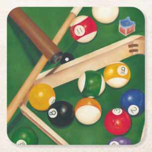 Dessous-de-verre Carré En Papier Table de billard Lifelike avec boules et craie