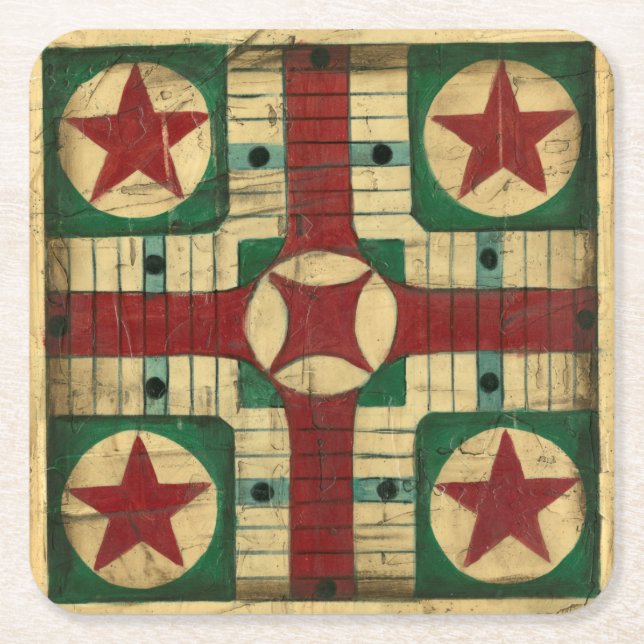 Dessous-de-verre Carré En Papier Tableau de jeu Antique Parcheesi par Ethan Harper (Devant)