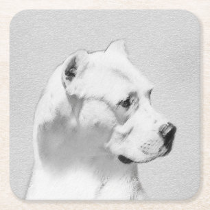 Dessous-de-verre Carré En Papier Tableau Dogo Argentino - Art Chien original