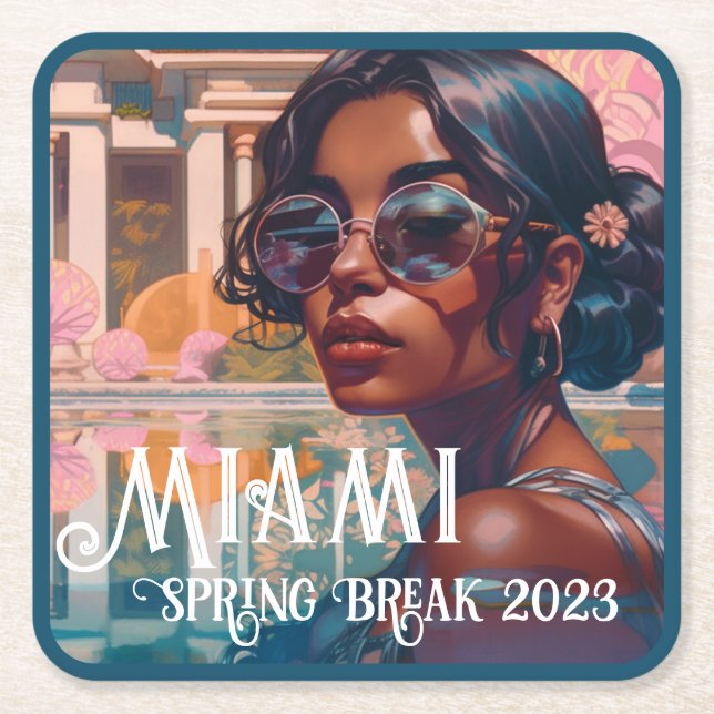 Dessous-de-verre Carré En Papier Tamil Woman Miami Resort Pool Peinture (Devant)