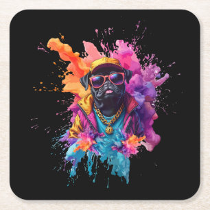 Dessous-de-verre Carré En Papier Tapis de souris Pug Graffiti – Chien d'art urbain