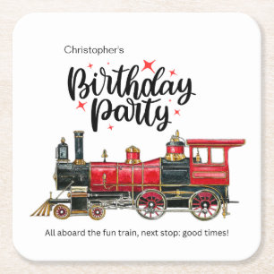 Dessous-de-verre Carré En Papier Tapis de verre anniversaire de train vintage esthé