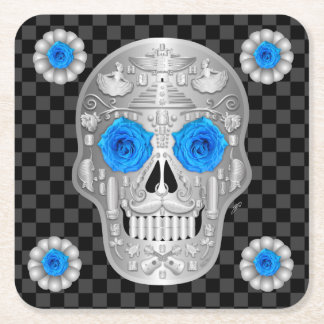 Dessous-de-verre Carré En Papier Tapis de verre Chrome Calavera (Blue Rose)