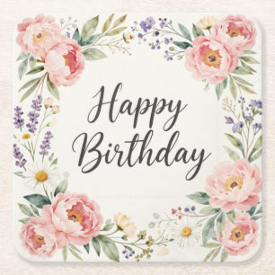 Dessous-de-verre Carré En Papier Tapis de verre Fleuris Joyeux Anniversaire Fête