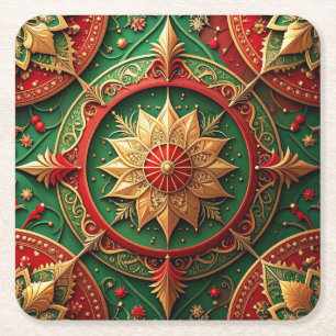 Dessous-de-verre Carré En Papier Tapisserie décorative de fête de papier rouge vert