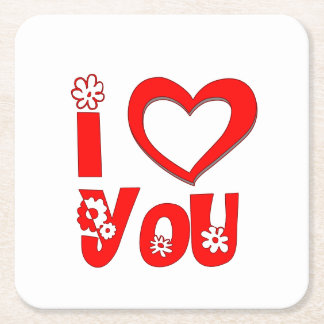 Dessous-de-verre Carré En Papier Tapisserie minimaliste rouge "Je t'aime" pour dess
