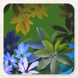 Dessous-de-verre Carré En Papier Tapisseries de feuilles vertes et bleues personnal