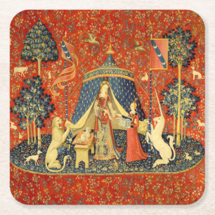 Dessous-de-verre Carré En Papier Tapisseries Unicorne Lady Legend Médiéval