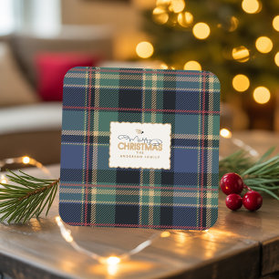 Dessous-de-verre Carré En Papier Tartan de Noël Navy Bleu Vert ID1141B