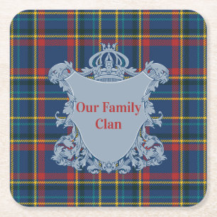 Dessous-de-verre Carré En Papier Tartan Écossais à carreaux, nom et blason
